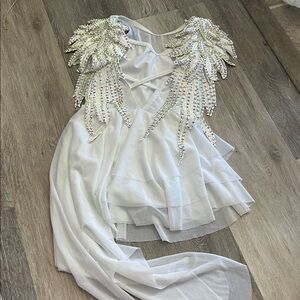 Reverence angel wing costume White Chiffon with Rhinestone Shoulder Appliqués